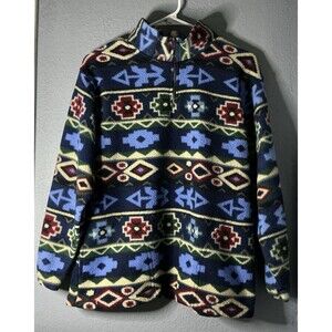 VTG Santana Aztec 1/4 Zip Fleece Pullover Kids Unisex 14/16 1990s Navajo Native